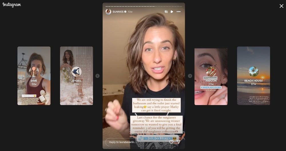 laura beverlin giveaway example from Instagram stories