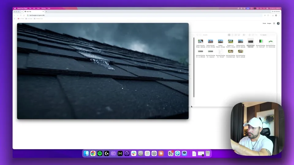 Levi previews a generated roofing video while preparing footage for the scroll sequence