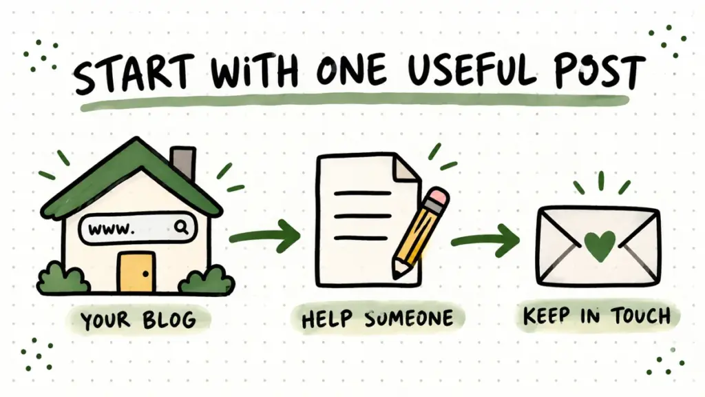 Start with one useful post: build your blog, help someone with an article, and keep in touch by email.